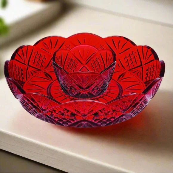 Shannon Ruby Red Crystal Chip and Dip Server - Picture 3 of 6